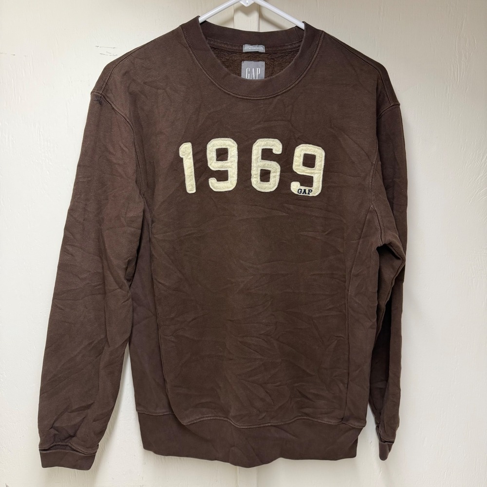 Gap 1969 Crewneck Sweatshirt Brown Fleece Pullover XS Mens Womens
